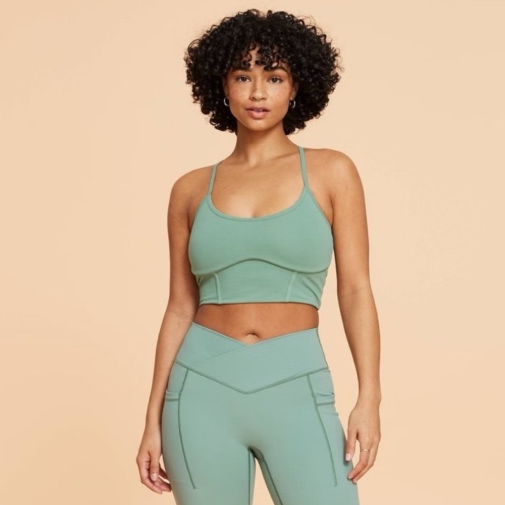 Blogilates Corset Crop Bralette Sports Bra Sage Green Sz L